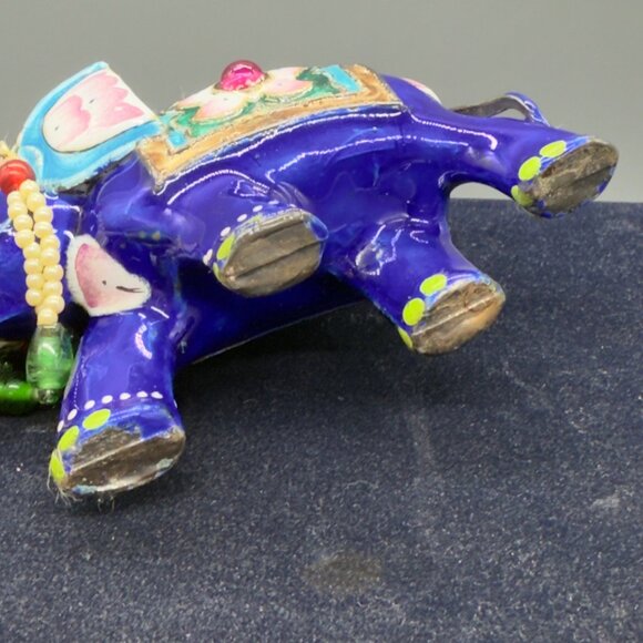Vintage Hand Painted Meenakari Elephant Figurine With Beaded Accents 4"x3" - Picture 9 of 16